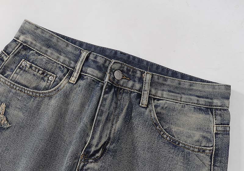 Distressed Flared Jeans For Men Vintage Washed Casual Denim Trousers_voghion.com