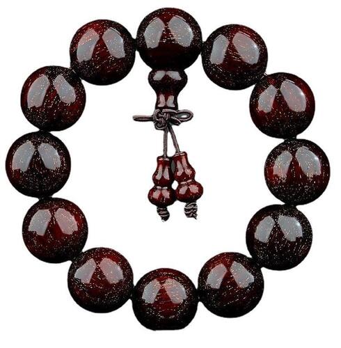 Wooden Buddha Beads Small Leaf Rosewood Bracelet Men's Venus Agarwood Bracelet Gold Thread Phoebe Lightning Strike Wood Six-Character Engraving 108
