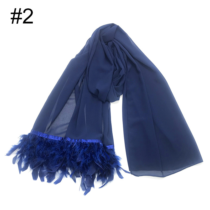 Elegant MH039 Chiffon Scarves with Feather Design, Perfect for Hijab Style9