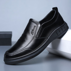 Men's Black Spring New Leather Shoes, Casual Slip-On Loafers with Soft Sole, Driving Shoes for Father, Cross-Border Wholesale