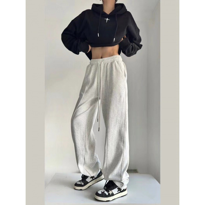 American Style Casual Pants Women's 2023 Spring and Autumn New Arrival Loose Slim Wide Leg Pants Straight-leg Sweatshirt Pants Nose-up and Bundle-leg Sports Pants