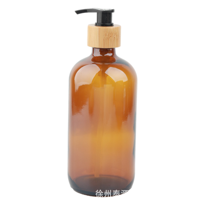 Botella de vidrio marrón de 500 ml para desinfectante de manos, tipo Boston, para el hogar, hotel, baño, loción, botella vacía recargable, set transfronterizo image 8