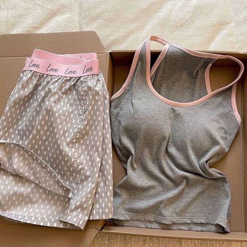 Slimming Pajamas for Women 2026 New Summer Style with Chest Pads Modal Camisole Shorts Slim Fit Home Wear Set Slimming Pajamas for Women 2026 New Summer Style with Chest Pads Modal Camisole Shorts Slim Fit Home Wear Set