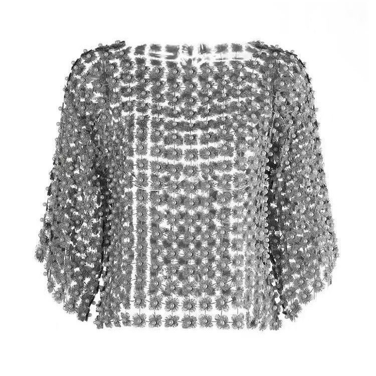 2025蕾丝钉珠金丝花朵镂空罩衫洋气T恤中袖上衣时尚休闲百搭