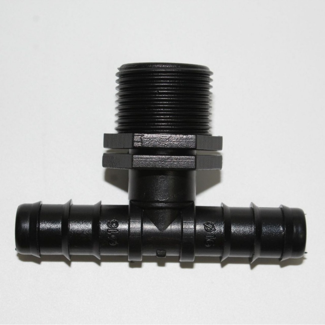 Conector T en Rosca Macho 16 PE 3/4 Pulg 25 mm para Riego por Goteo de PP