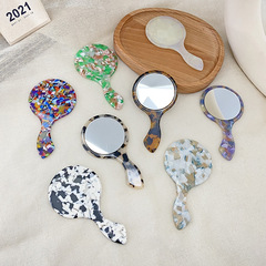 Japanese and Korean Style Retro Fashion Makeup Mirror, Household Bedroom Handle Geometric Makeup Mirror, Small Round Mirror for Student Dormitories