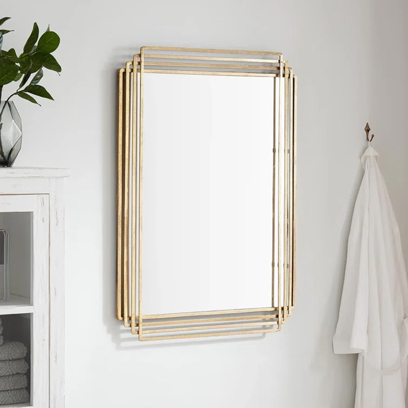 Designer Square Brass-Edged Bathroom Mirror, Nordic Wall-Mounted Decorative Mirror, Stainless Steel Frame Bathroom Mirror Designer Square Brass-Edged Bathroom Mirror, Nordic Wall-Mounted Decorative Mirror, Stainless Steel Frame Bathroom Mirror