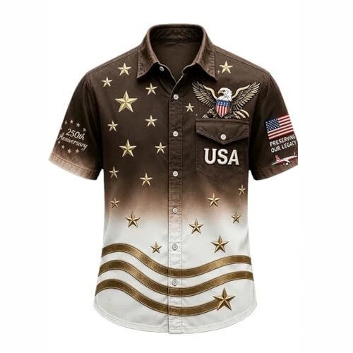 2026 New Summer Cross-Border Men's Short-Sleeve Shirt with Turn-Down Collar and American Eagle Celebration Print 2026 New Summer Cross-Border Men's Short-Sleeve Shirt with Turn-Down Collar and American Eagle Celebration Print