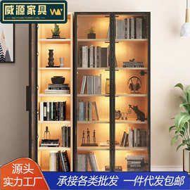 现代简约玻璃门全实木书柜 落地整墙客厅书橱 靠墙书架摆件展示柜