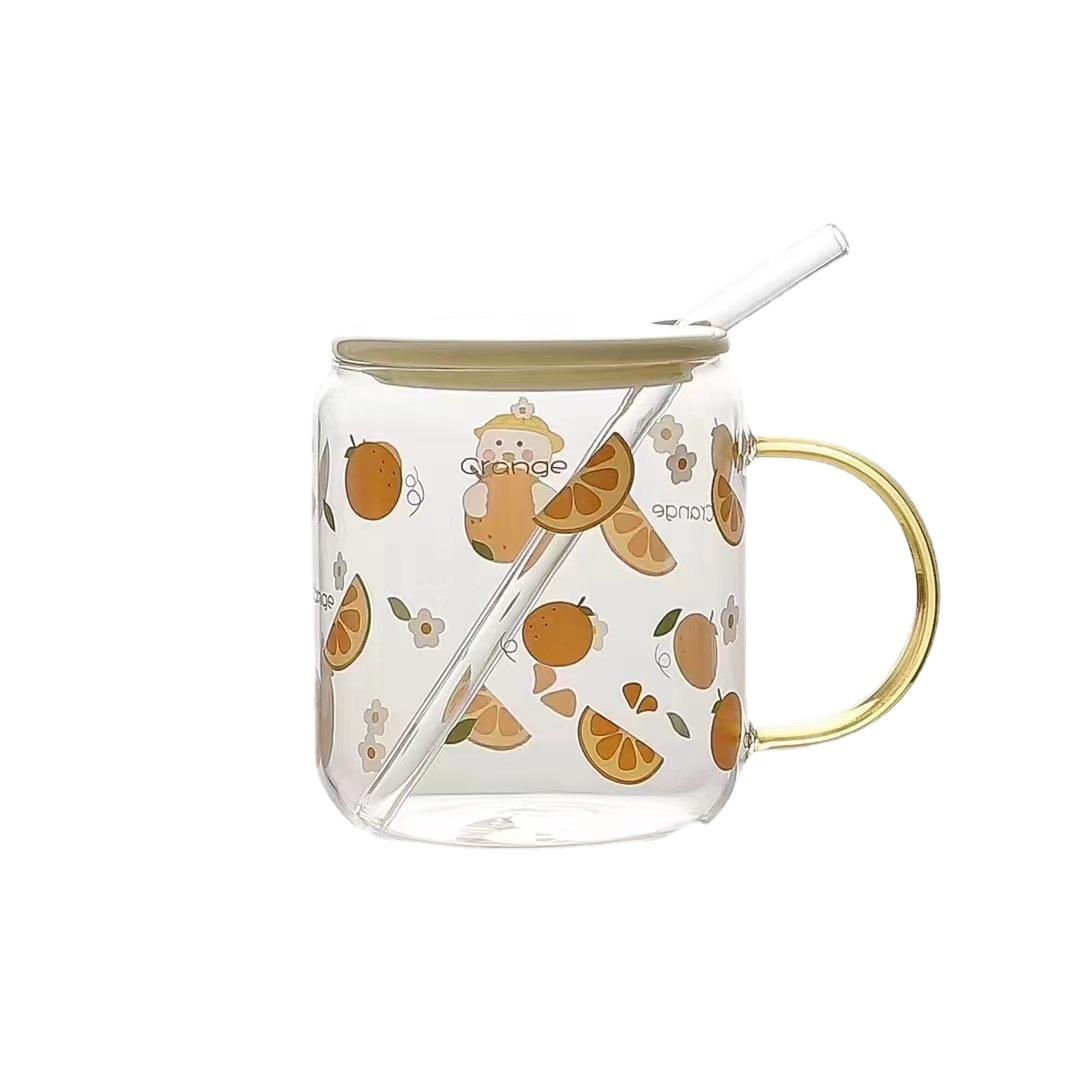 Regalo creativo de la historieta fruta vidrio con tapa paja personalizada taza potable simple puede en línea celebridad