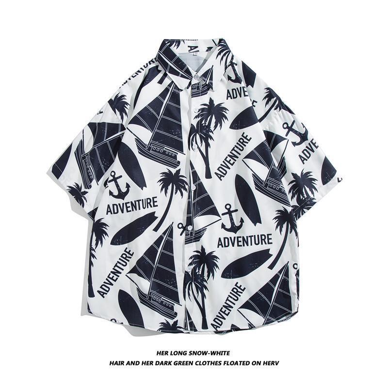 Hong Kong estilo Retro Vintage floral camisa de manga corta Estilo Hawaiano tailandés diseño sentido Ruan guapo camisa suelta para hombres y mujeres