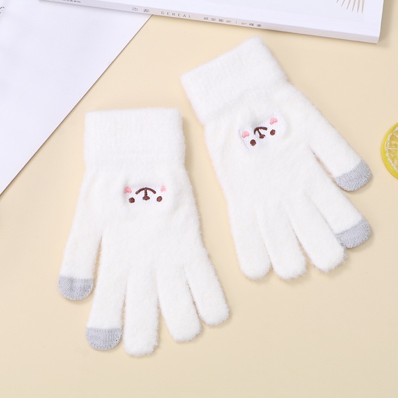 Ins風新作刺繍手袋女性可愛い漫画笑顔熊学院風保温男女ニット手袋|undefined