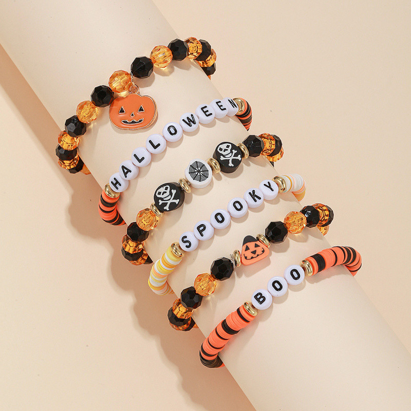 Cross-Border New Halloween Skull Bracelet Cartoon Funny Ghost Pumpkin Pendant English Letter Bracelet Set