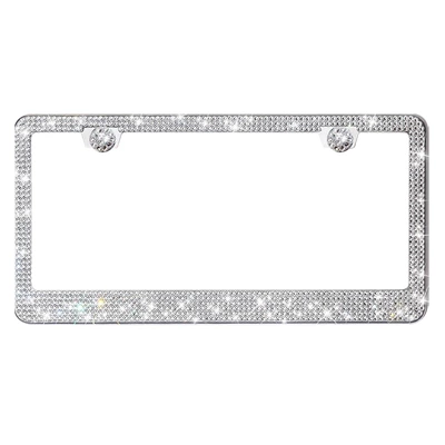Stainless Steel Car License Plate Frame American Standard Diamond License Plate Frame Rhinestone Decorative License Plate Frame Multi-National Universal License Plate Holder (License plate holder/license plate holder) - white