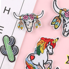 Strawberry computer embroidery label clothing accessories patch sticker Bull head unicorn cartoon animal badge embroidery fabric sticker
