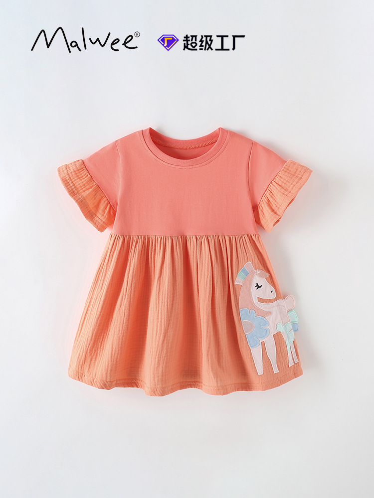 Vestido de niña malwee transfronterizo vestido de princesa de algodón de manga corta de verano para niñas