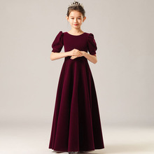 儿童礼服高端欧美新款丝绒钢琴表演礼服女童管弦声乐团朗诵演出服