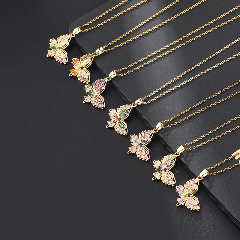 13g Weight Zircon Insert Material Pendant Necklace Classification 1 Piece Quantity Daily Occasion Copper Material Butterfly Pattern Women'S Gender Inlay Design Fashion Style Fashion Butterfly Copper Inlay Zircon Pendant Necklace 1 Piece 2