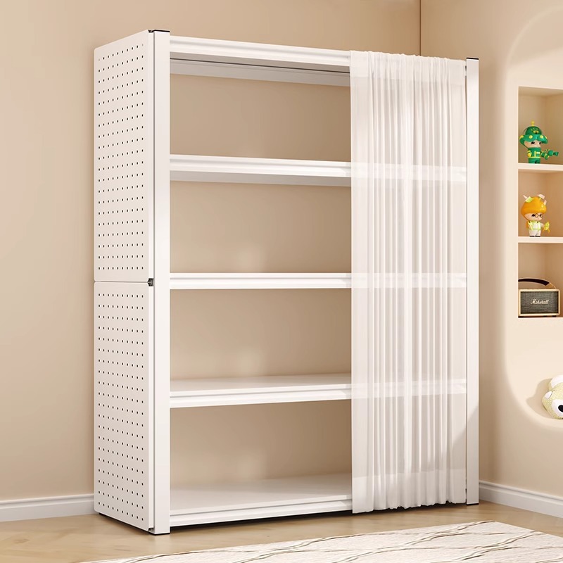 Household Shelf Storage Rack Multi-Layer Floor-To-Ceiling Balcony Storage Rack Hole Board Bookshelf Integrated Wall Storage Iron Shelf