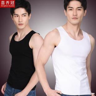 Men's Seamless Cotton Vest Summer Round Neck Elastic Ribbed Solid Color Breathable Trendy Inner Wear Base Shirt Versatile