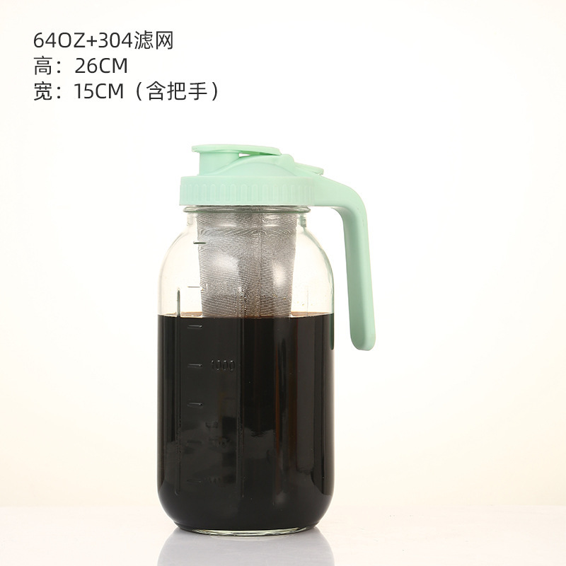 32oz冷萃咖啡壶带刻度64oz梅森罐带过滤把手盖子玻璃瓶玻璃冷水壶|undefined
