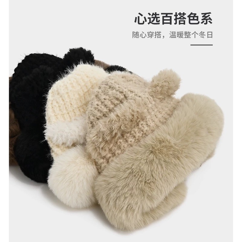 冬季保暖护耳可爱毛绒帽女加绒加厚针织毛线帽仿皮草显脸小雷锋帽|undefined