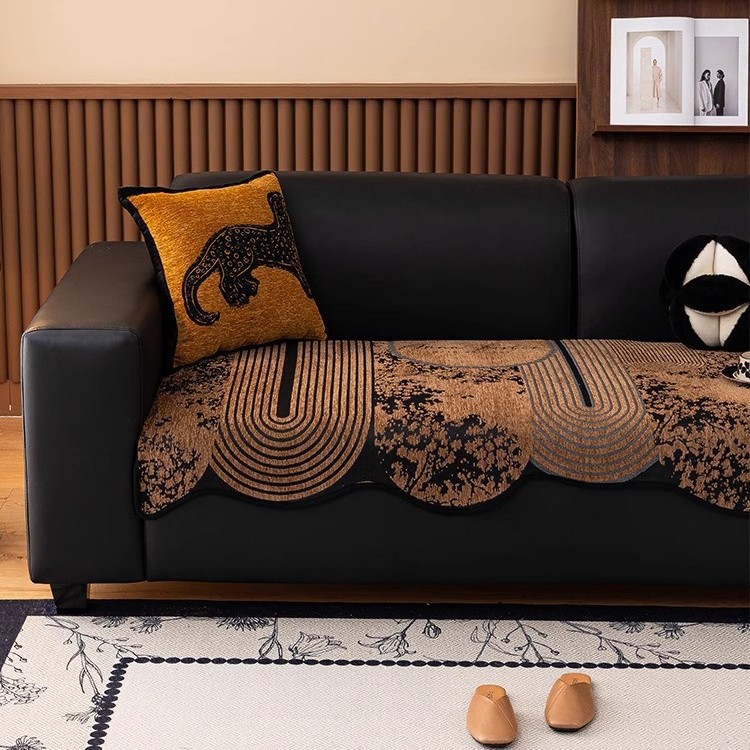 Meilad 2024 nueva cuatro estaciones lujosa sensación alta línea recta antiderrapante cojín de sofá de cuero cubierta