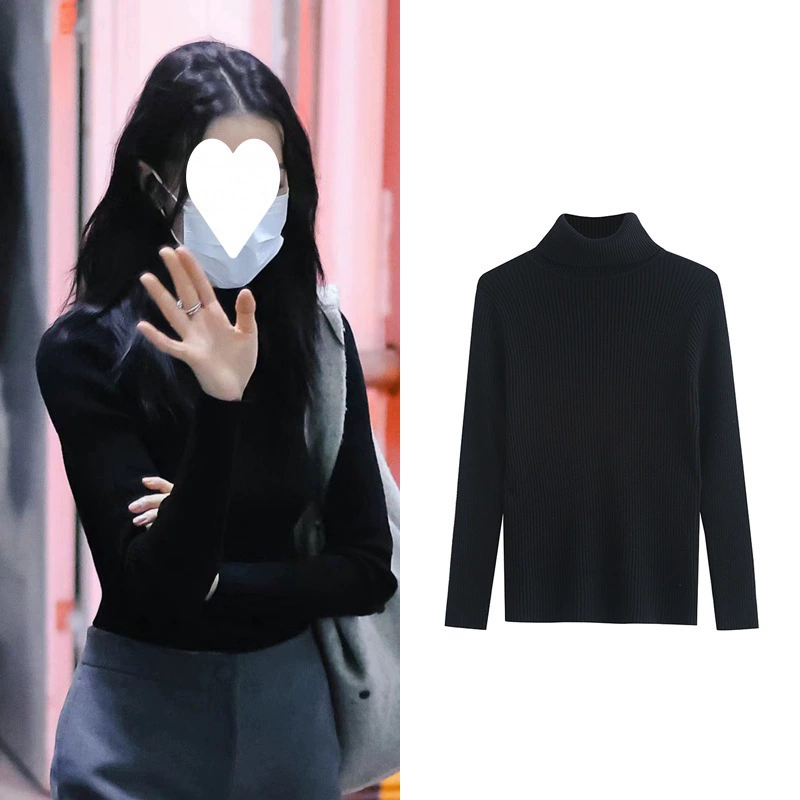 В наличии Park Choi-Young ROSE Stars с черной Облегающая водолазка для похудения, Базовая рубашка для женщин