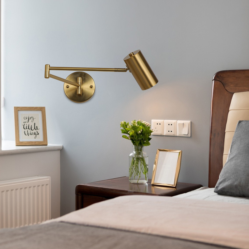 Transfronterizos nórdicos simples de un solo brazo de oscilación habitación de hotel estudio dormitorio estudio forma de lectura plegable lámpara de pared retráctil