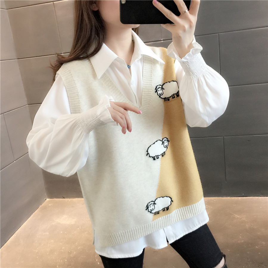 Overwear estilo preppy Chaleco de punto chaleco suelto desgaste exterior nuevo 2024 primavera y otoño popular desgaste interior suéter de las mujeres