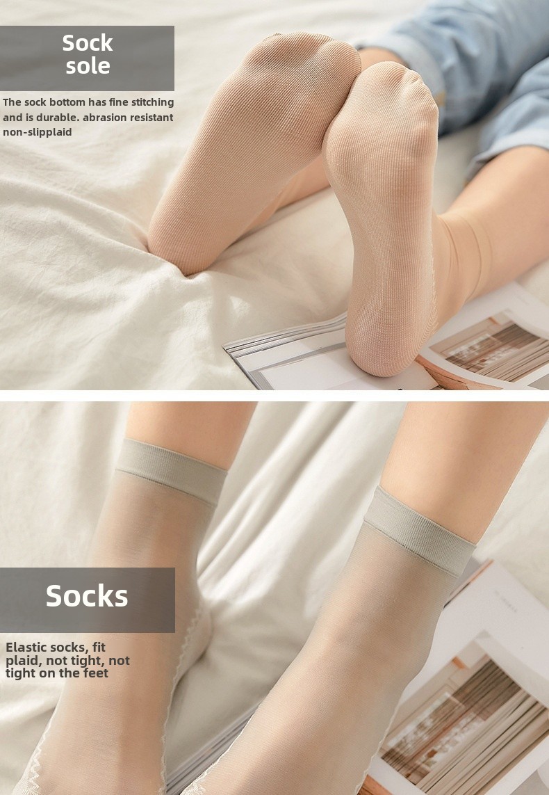 Calze sottili in cotone primaverili ed estive calze corte da donna calze da donna antiscivolo anti-uncino assorbenti del sudore calzini da donna in filo di acciaio nero_voghion.com