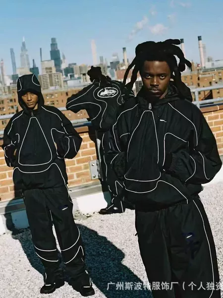 Cross-Border Nk Alcatraz Collaboration Hooded Jacket for Men and Women, Waterproof Reflective Strip Windbreaker, Top and Pants