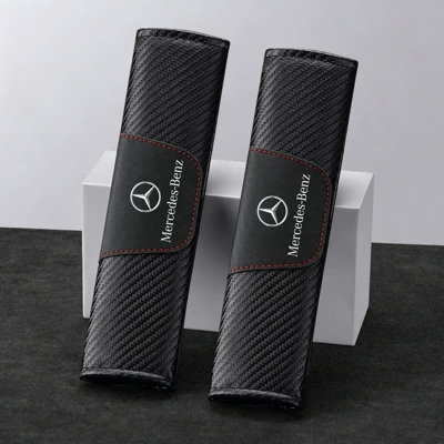 Manufacturer of Car Logos, Cross-Border Carbon Fiber Pattern Leather Seat Belt Shoulder Pads, Interior Modification Backrest Seat (Seat belt shoulder pad) - mercedes-benz-black-1-pair
