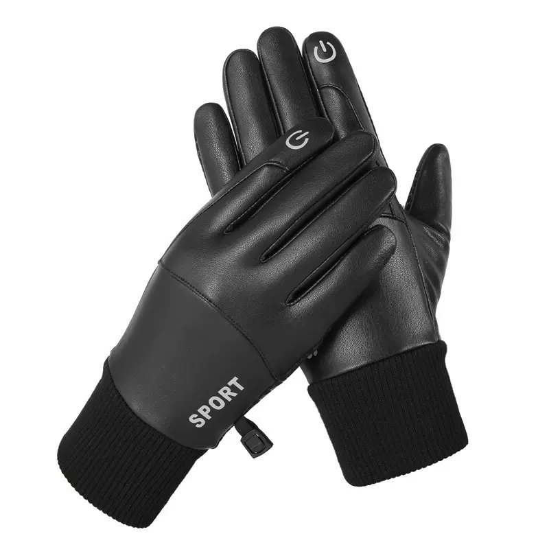 皮手套男冬季保暖加绒防风防寒户外运动骑行跑步开车防滑触屏手套