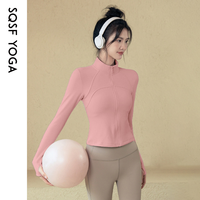Slim-fit Stand-up Collar Zipper Jacket Women's Fitness Yoga Fleece Tights Women's Fitness Clothes_desvips.com