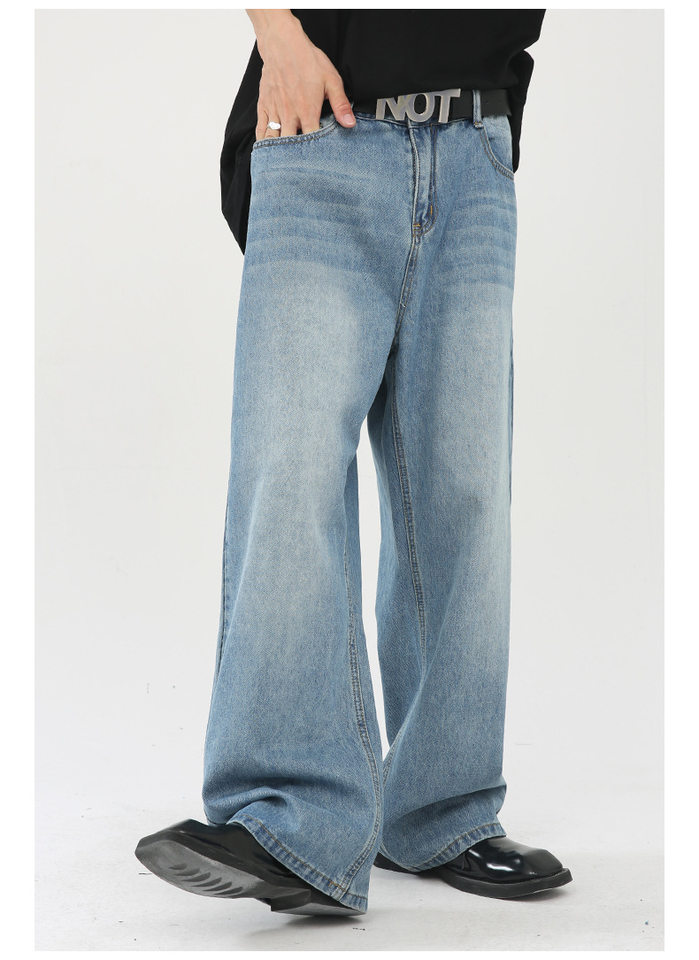 Quần jean nam ống rộng phong cách Hàn, lưng vừa, dài chạm gót, denim mềm mỏng — Màu xanh lam chi tiết 9