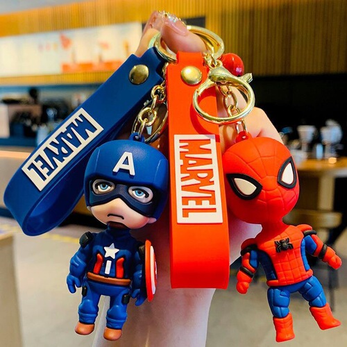 Avengers Action Figure Keychain Cartoon Plush Toy Car Keychain Ornament Marvel Key Ring Student Gift