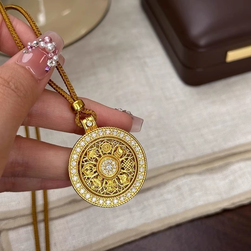 新中式古法可旋转八宝罗盘吊坠项链女编织绳转运珠长款毛衣卫衣链|undefined