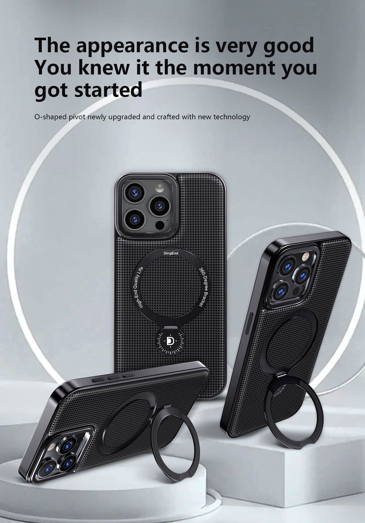 Ốp lưng da iPhone 17 Pro Max có giá đỡ xoay 360 độ, dùng cho iPhone 15 Pro/16 Pro Max — đen, xám, màu nâu chi tiết 2