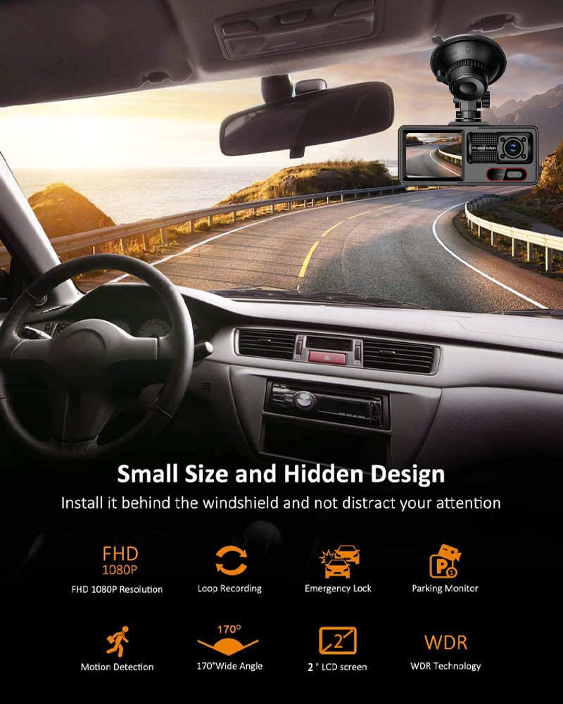 Cross-Border 1080P Three-Lens Driving Recorder Wifi Mobile Phone Interconnection 2inch High-Definition Screen Car Recorder