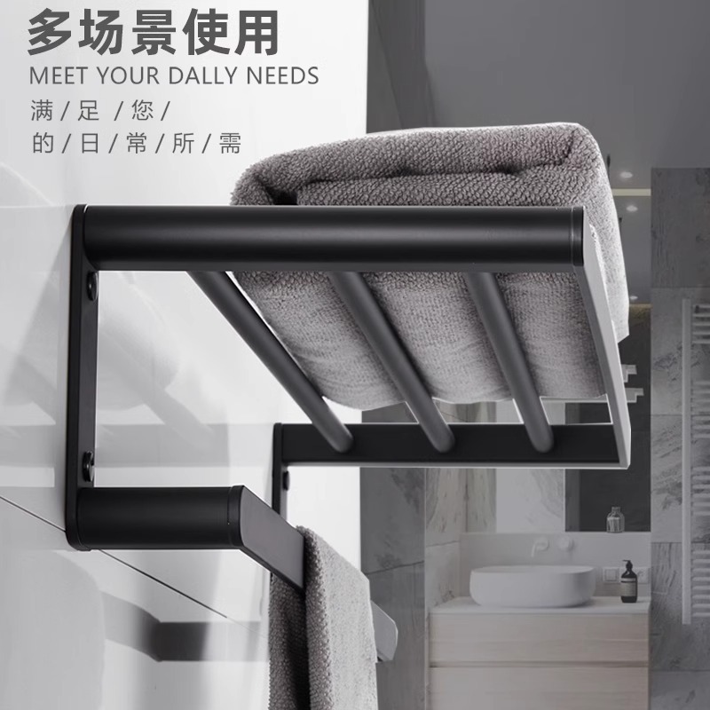 Rack de toallas de baño negras estantería espacio de aluminio grueso rack de toallas de baño conjunto de colgantes de baño sin perforación