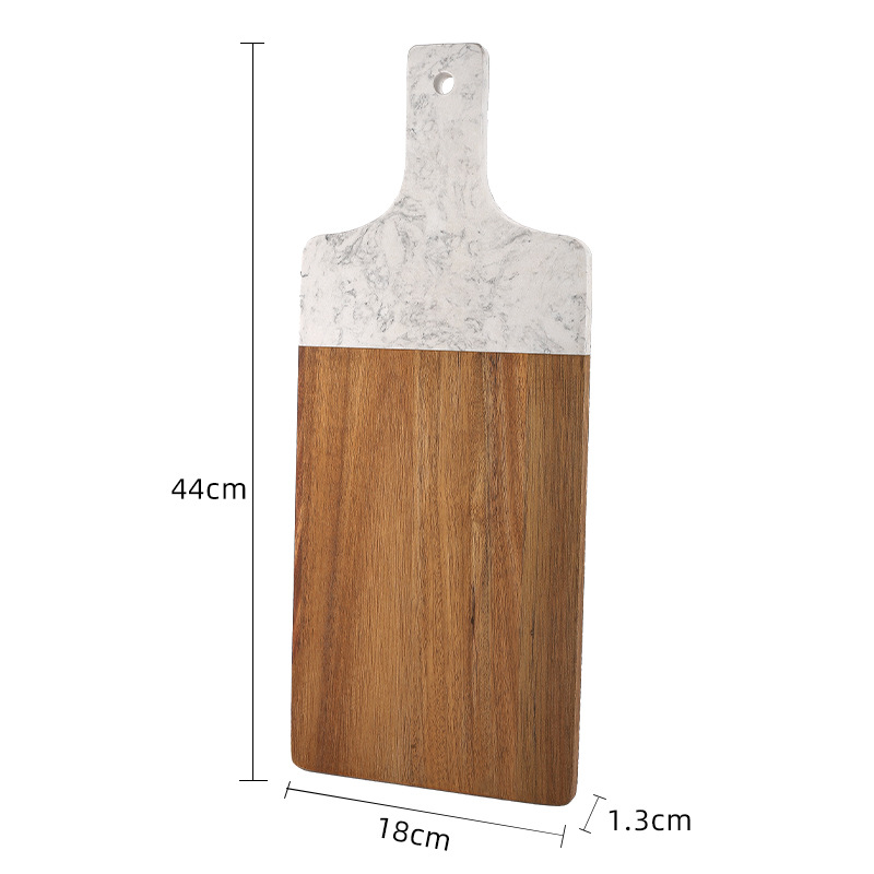 Empalme de mármol, tipo de raqueta de madera de acacia, tabla de cortar para el hogar, tabla de cortar, cocina occidental creativa, fabricante de placa plana, lugar transfronterizo