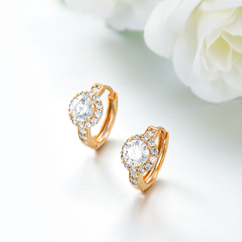 Pendientes de aro Xuping transfronterizos rusos de 18k con incrustaciones de diamantes, joyería de lujo ligero de alta gama al por mayor para mujer. image 92
