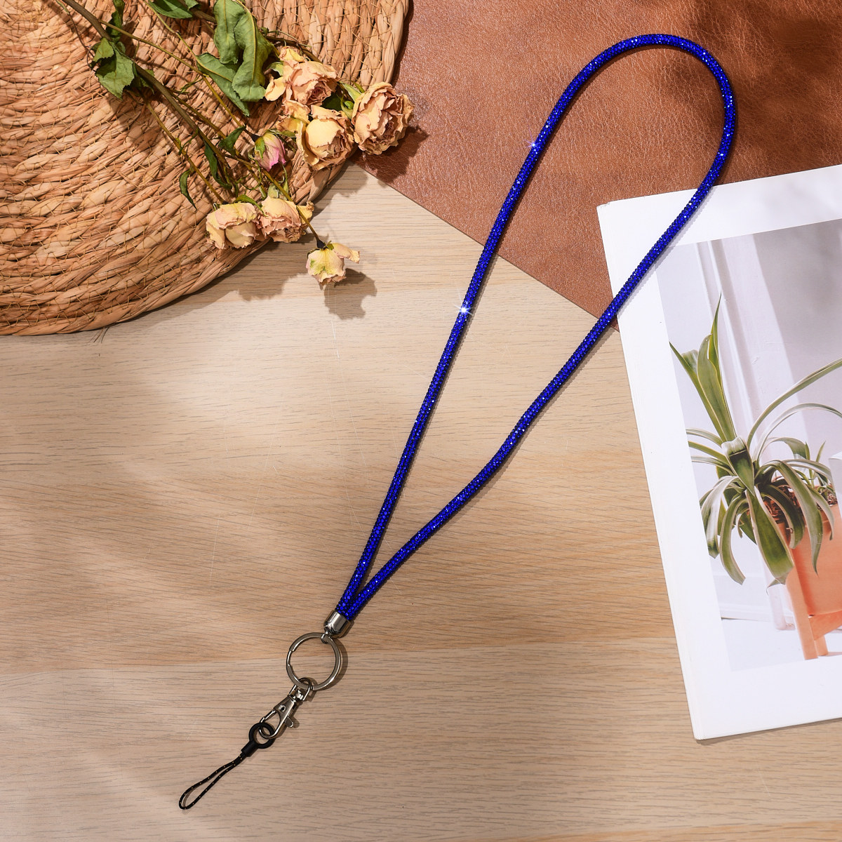 사파이어 블루 풀 다이아몬드 행잉 체인 + 랍스터 걸쇠 + 행잉 로프 - 행잉 넥 스타일