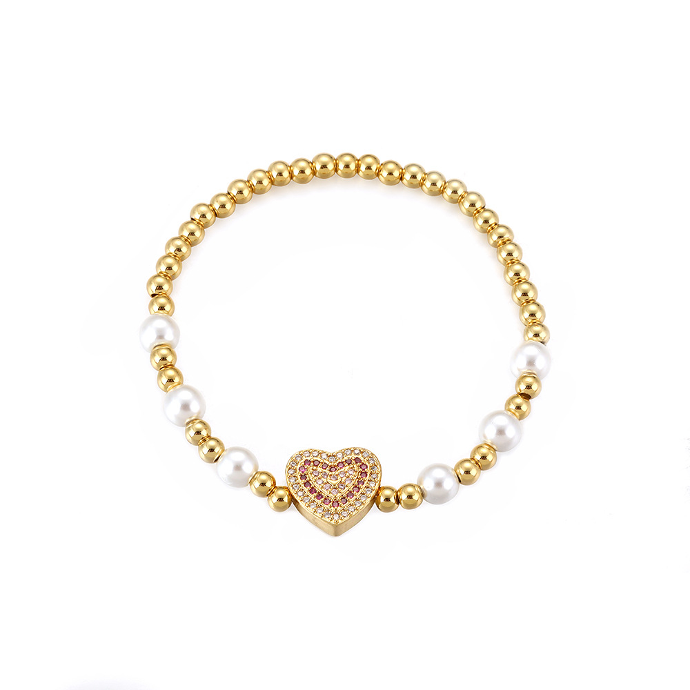 Ig Style Sweet Heart Shape Copper Pearl Plating Inlay Zircon 18k Gold Plated Bracelets display picture 9