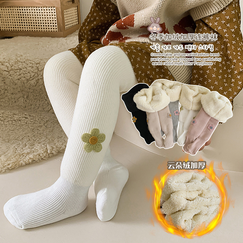 Invierno de los niños de lana forrada gruesa pantimedias finas rayas verticales nube de terciopelo cálido de una sola pieza Pantalones Bebé niña grande PP polainas
