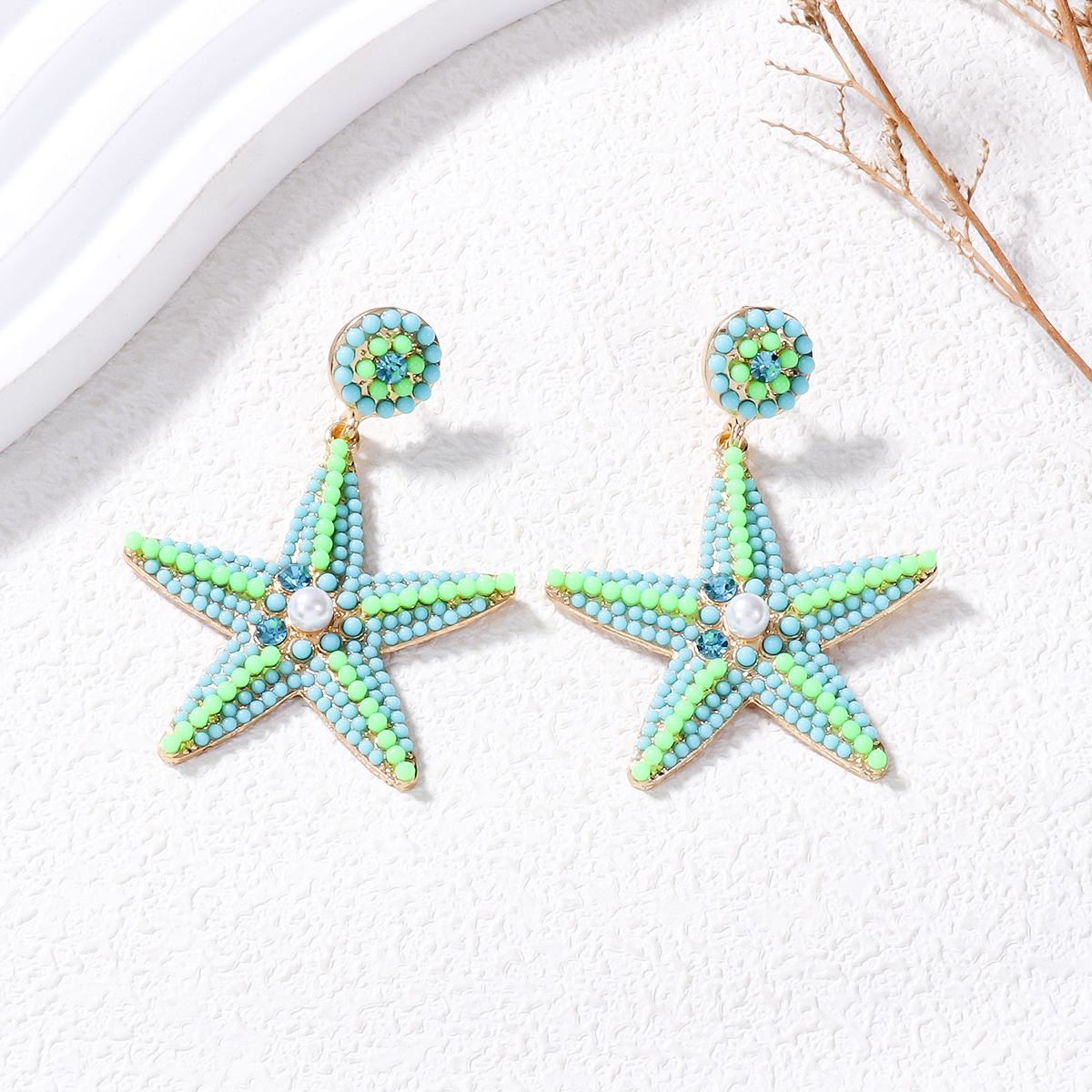 1 Pair Casual Sweet Starfish Inlay Alloy Rhinestones Pearl Drop Earrings display picture 7