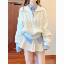 甜美外穿开衫毛衣女2025秋季针织衫配百褶短裙子奶系穿搭三件套装
