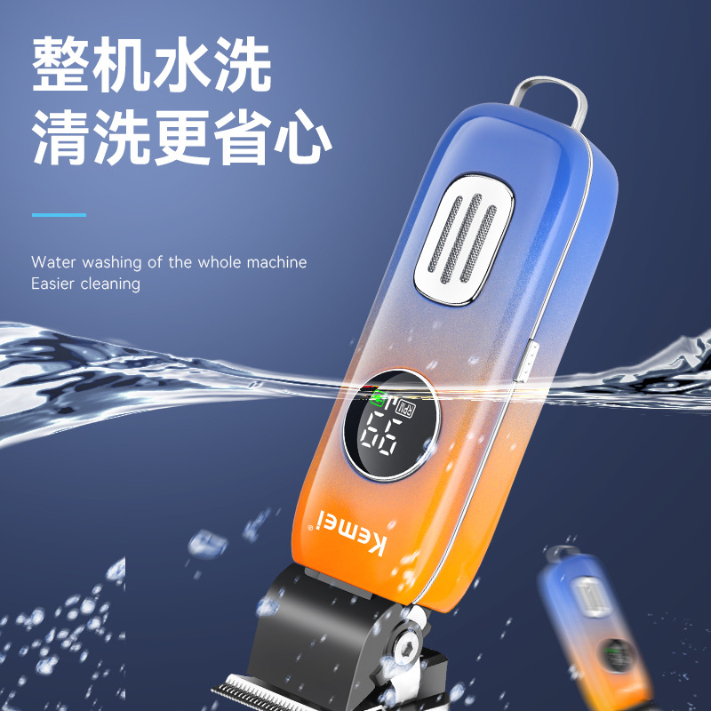 Cortadora de pelo eléctrica pequeña Kemei KM-1837 para peinados y recortes, pantalla digital, totalmente lavable, venta al por mayor.