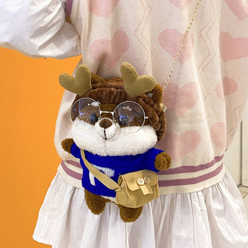 Cartoon cartoon plush small backpack for women  new girl plush doll bag ins chain shoulder crossbody bag